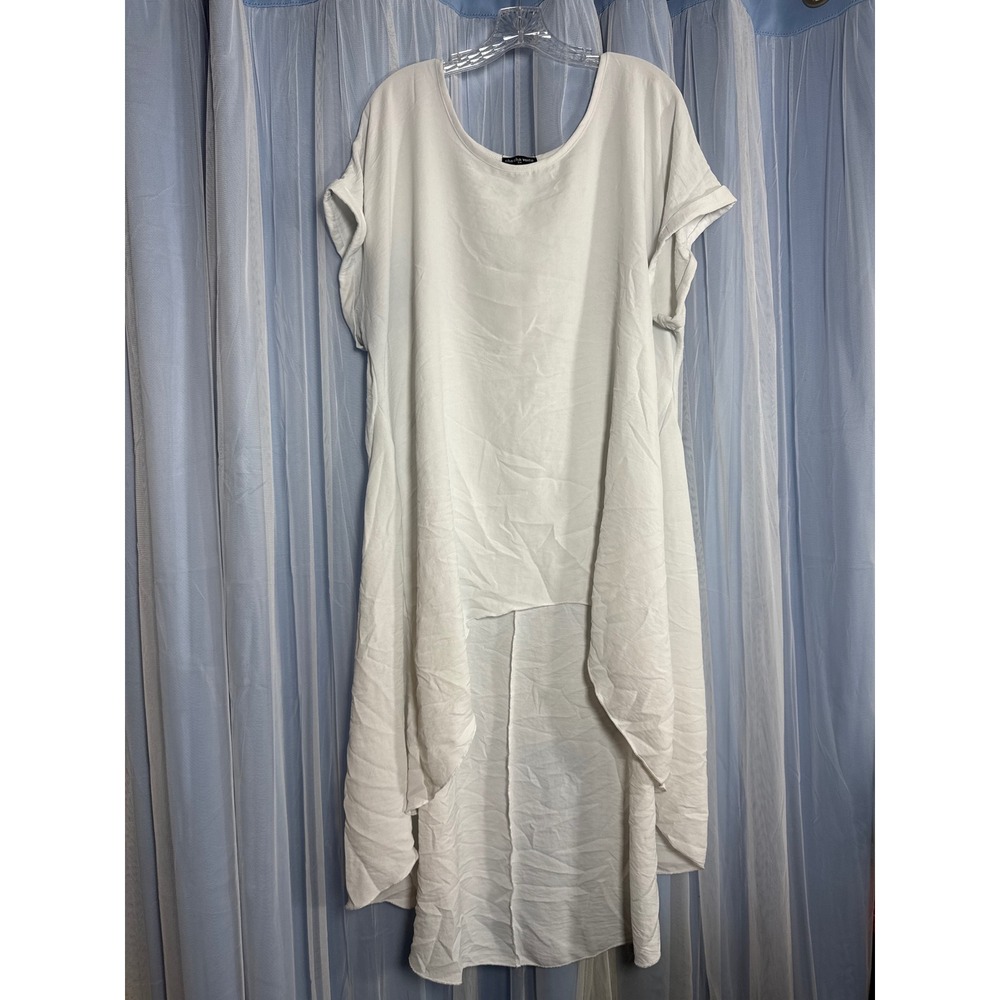 Chacha Vente Tunic Womens 3X High-Low Short Sleeve White EUC